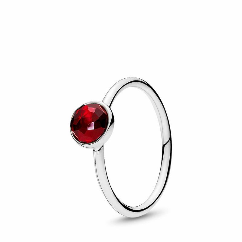 Pandora July Droplet Ring - Sterling Silver/Red/Synthetic Ruby - Canada | HN5834FY